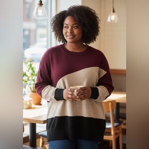 Poppy & Whimsy Colorblock Sweater diagonal design
Women’s size 2XL Great